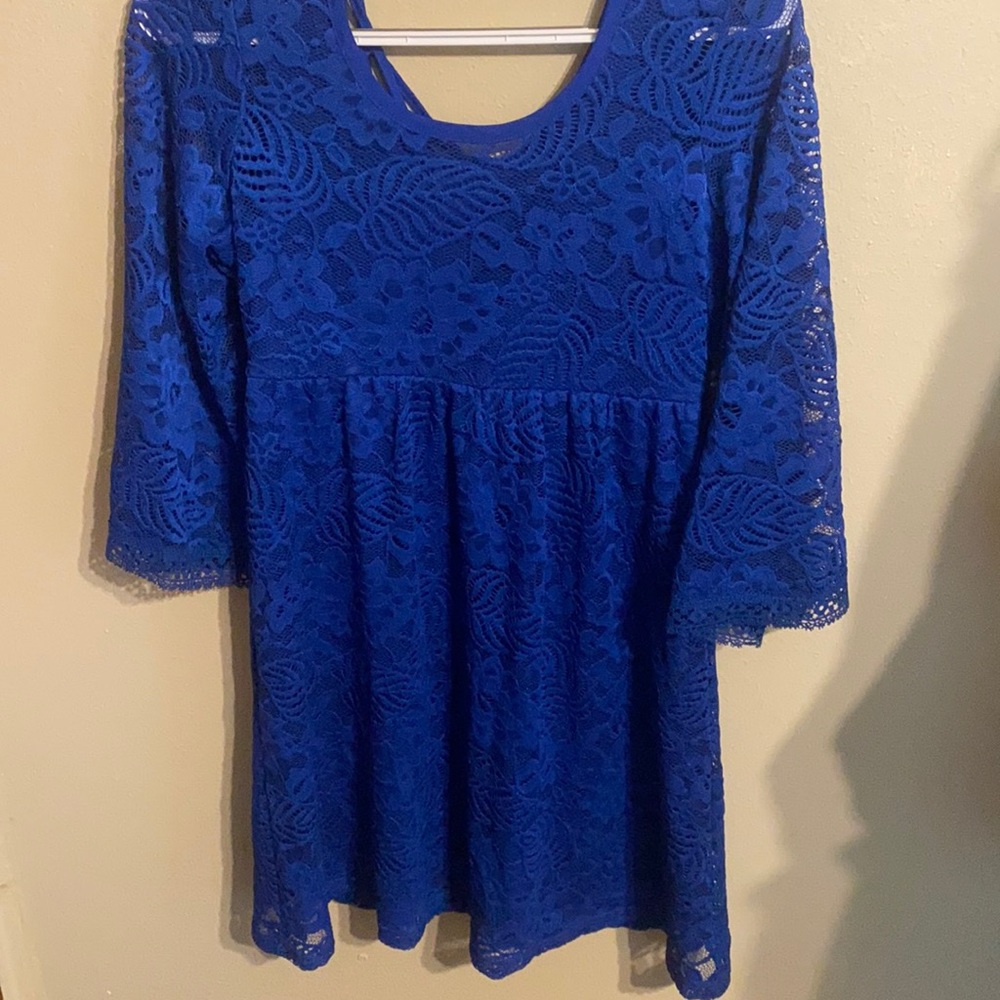 Blue lace dress w back tie up detail